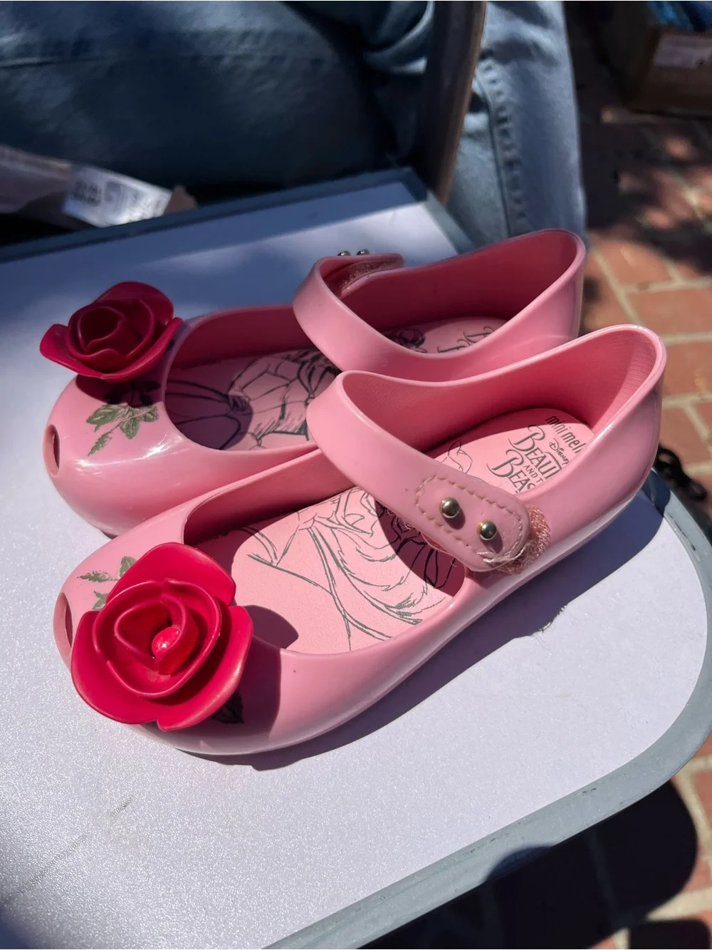 Mini Melissa Pink Mary Jane Sandals with Red Rose Accent